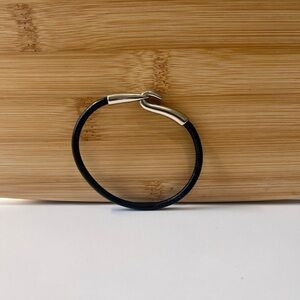 Black Leather Bracelet with Silver Clasp